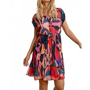 NEW MOLLY BRACKEN sleeveless shirt mini dress in multico donna